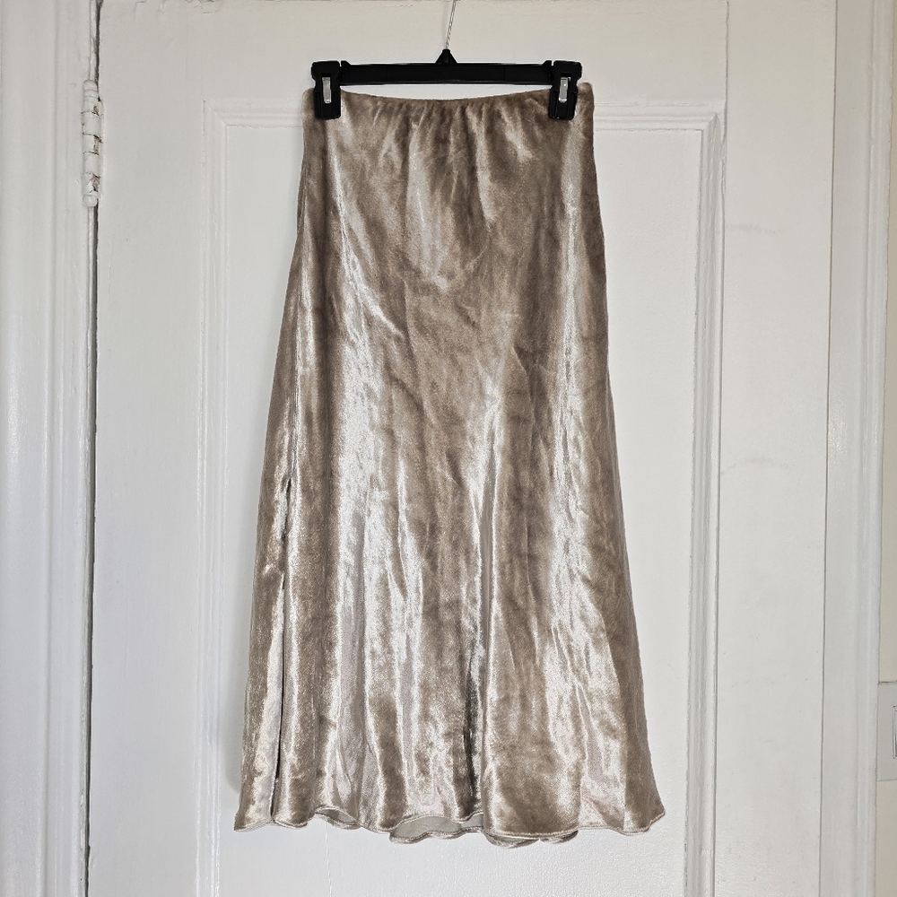 Polo Ralph Lauren Lush Velvet Flared Silver Midi Skirt | Sz 6 - Picture 5 of 16